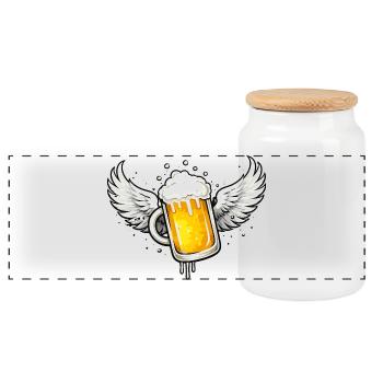 Chope de bière avec des ailes – motif amusant et sympa - Boîte à biscuits avec couvercle en bois - blanc - Devant