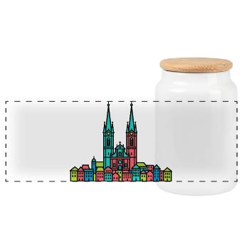 St Gallen City Skyline Abbey Library Line Art - Panoramic Cookie Jar with Wooden Lid - white - Front