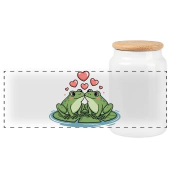 Frog Couple Heart - Panoramic Cookie Jar with Wooden Lid - white - Front