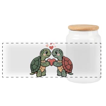 Turtles Love Hug Cuddle Heart Cute - Panoramic Cookie Jar with Wooden Lid - white - Front