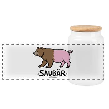 Boar Bear – Funny Animal Pun Design - Panoramic Cookie Jar with Wooden Lid - white - Front