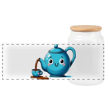 Théière Kawaii Sourire Heure du Thé - Boîte à biscuits avec couvercle en bois - blanc - Devant