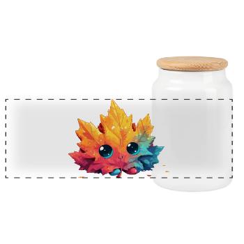 Colorful Autumn Leaf Kawaii - Panoramic Cookie Jar with Wooden Lid - white - Front