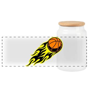Basketball flame - Panoramic Cookie Jar with Wooden Lid - white - Front