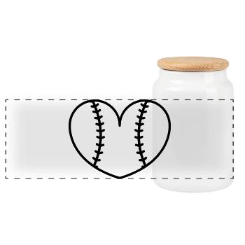 Baseball softball heart - Panoramic Cookie Jar with Wooden Lid - white - Front