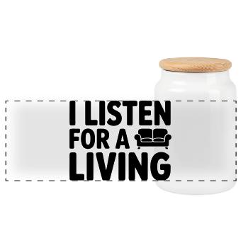 Psychothérapie - J’écoute pour gagner ma vie - Boîte à biscuits avec couvercle en bois - blanc - Devant