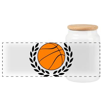 Basketball-Icon in kräftigem Orange - Panorama Keksdose mit Holzdeckel - Weiß - Vorne