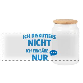 Ich erkläre nur Typografie Blau - Panorama Keksdose mit Holzdeckel - Weiß - Vorne