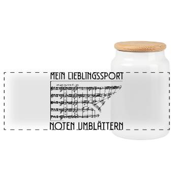 My Favorite Sport Sheet Music Turning Orchestra - Panoramic Cookie Jar with Wooden Lid - white - Front