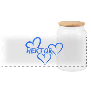 Hector as a given name - Panoramic Cookie Jar with Wooden Lid - white - Front