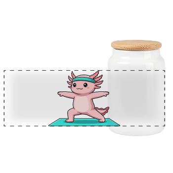 Poisson Axolotl de yoga en posture guerrière - Boîte à biscuits avec couvercle en bois - blanc - Devant