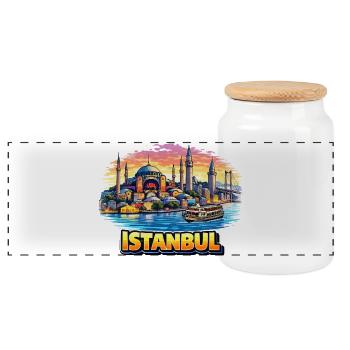 Istanbul skyline on the Bosphorus - Panoramic Cookie Jar with Wooden Lid - white - Front