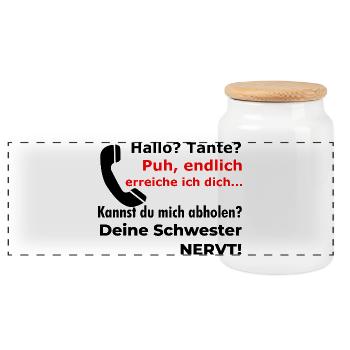 Ouf, enfin je t’atteins... Drôle de proverbe dans - Boîte à biscuits avec couvercle en bois - blanc - Devant
