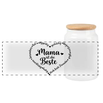 Mom is the best - heart - customizable - Panoramic Cookie Jar with Wooden Lid - white - Front