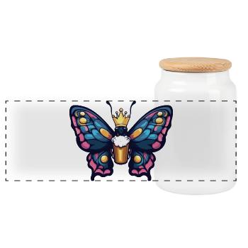 Butterfly Beer King - Panoramic Cookie Jar with Wooden Lid - white - Front
