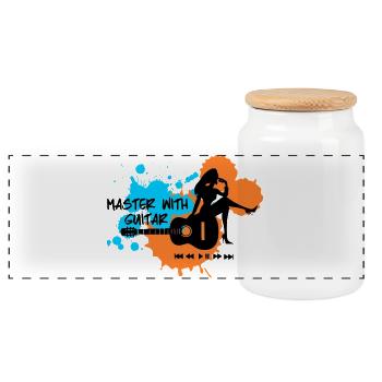 Master with guitar - Blue Orange - Panoramic Cookie Jar with Wooden Lid - white - Front