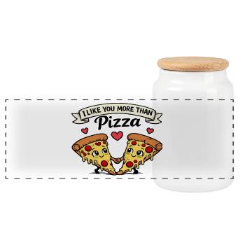 I Like You More Than Pizza – Funny Love Saying - Panoramic Cookie Jar with Wooden Lid - white - Front