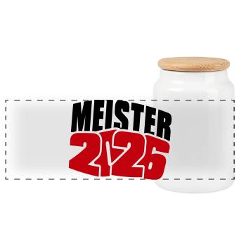 Meister 2026 Meisterschaft - Panorama Keksdose mit Holzdeckel - Weiß - Vorne