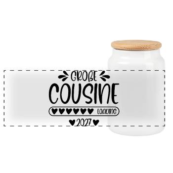 Big Cousin 2027 loading - Panoramic Cookie Jar with Wooden Lid - white - Front