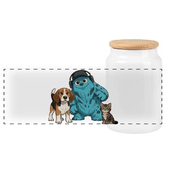 Fluffonster Fluffo & Friends: Lucky & Funtik - Panoramic Cookie Jar with Wooden Lid - white - Front