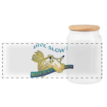 Nudis Don’t Run – Slow Down & Dive - Panorama Keksdose mit Holzdeckel - Weiß - Vorne