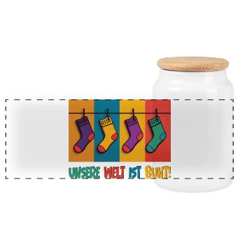 Our world is colorful! - World Down Syndrome Day - Panoramic Cookie Jar with Wooden Lid - white - Front