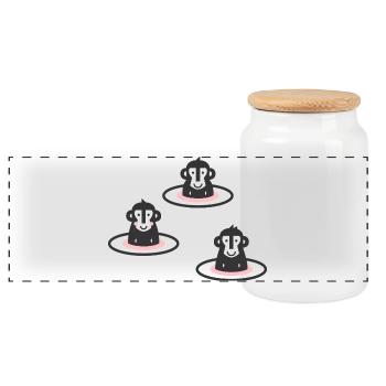 Drei japanische Schneeaffen, Makaken in Onsen, rosa - Panorama Keksdose mit Holzdeckel - Weiß - Vorne