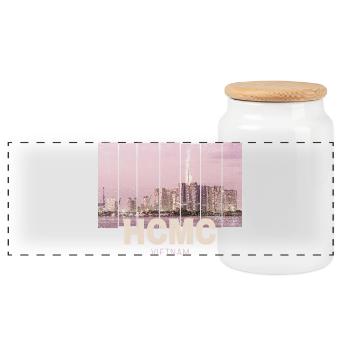 HCMC Saigon (Ho-Chi-Minh-Stadt) Skyline Vietnam - Panorama Keksdose mit Holzdeckel - Weiß - Vorne