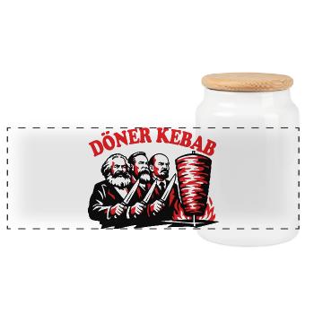Döner Kebab - Marx, Engels, Lenin - Fast Food - Panorama Keksdose mit Holzdeckel - Weiß - Vorne
