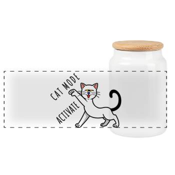 Cat Mode Activate - Panoramic Cookie Jar with Wooden Lid - white - Front