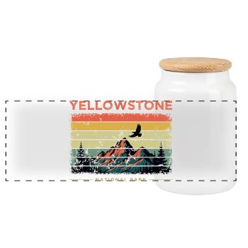 Yellowstone National Park Retro - Panoramic Cookie Jar with Wooden Lid - white - Front