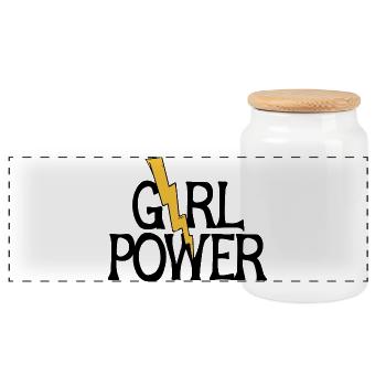 Lightning Bolt Girl Power - Panoramic Cookie Jar with Wooden Lid - white - Front