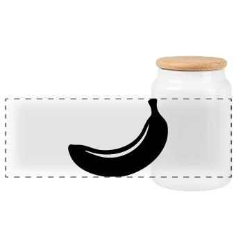 Banana Silhouette – Tropical Fruit Design - Panoramic Cookie Jar with Wooden Lid - white - Front