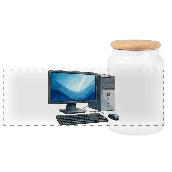 Retro PC Arbeitsstation Illustration - Panorama Keksdose mit Holzdeckel - Weiß - Vorne
