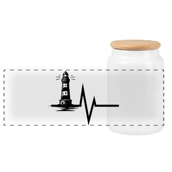 Leuchtturm Herzschlag - Panorama Keksdose mit Holzdeckel - Weiß - Vorne
