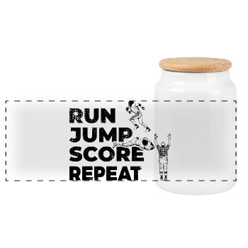 Run Jump Score Repeat - Panoramic Cookie Jar with Wooden Lid - white - Front