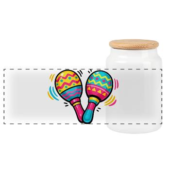 Colorful Maracas Pattern - Panoramic Cookie Jar with Wooden Lid - white - Front