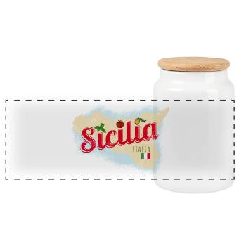 Sizilien Italien Vintage Insel Souvenir mit Fahne - Panorama Keksdose mit Holzdeckel - Weiß - Vorne