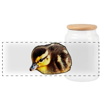 Ducks, Chicks, Birds - Panoramic Cookie Jar with Wooden Lid - white - Front
