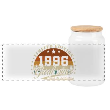 1996 Vintage Birthday Gift Man Woman - Panoramic Cookie Jar with Wooden Lid - white - Front