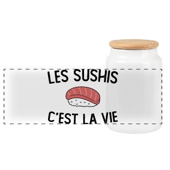 T-shirt Humour Sushi - Les Sushis C'est La Vie  - Boîte à biscuits avec couvercle en bois - blanc - Devant