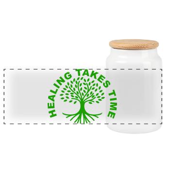 Healing Takes Time Mental Health Awareness Shirt - Panoramic Cookie Jar with Wooden Lid - white - Front