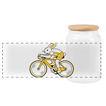 Lièvre sur un vélo de course - Boîte à biscuits avec couvercle en bois - blanc - Devant