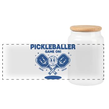 Pickleball Pickleballer Game On Funny Player - Panoramic Cookie Jar with Wooden Lid - white - Front