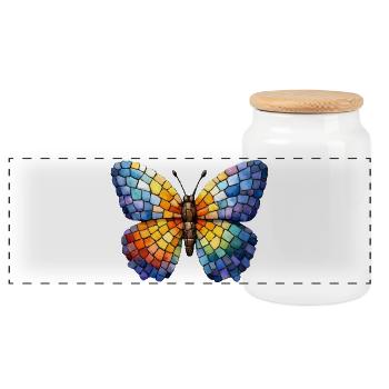 Butterfly Mosaic - Butterfly Fan Gift - Panoramic Cookie Jar with Wooden Lid - white - Front