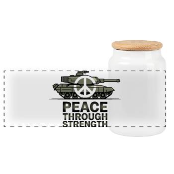 Peace Over Tanks Emblem - Panoramic Cookie Jar with Wooden Lid - white - Front