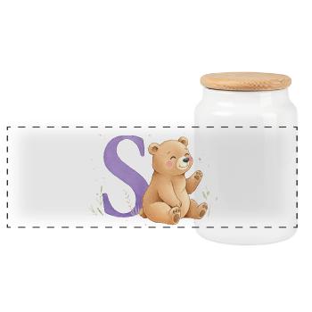 S Bär Alphabetsbild mit Teddybär - Panorama Keksdose mit Holzdeckel - Weiß - Vorne