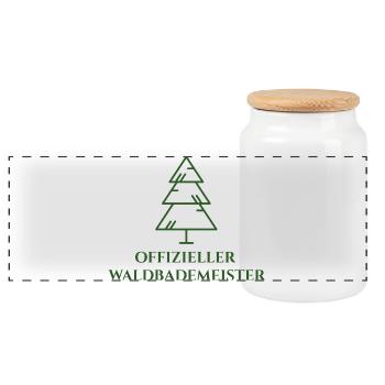 Offizieller Waldbademeister – Minimalistisches Wal - Panorama Keksdose mit Holzdeckel - Weiß - Vorne