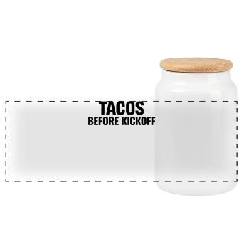 Tacos Before Kickoff - Panoramic Cookie Jar with Wooden Lid - white - Front