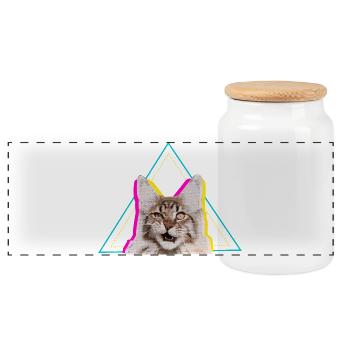 Neon Retro Cat Geometric Triangle Art - Panoramic Cookie Jar with Wooden Lid - white - Front
